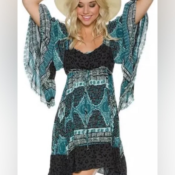 Free People Dresses & Skirts - Free People Heart of Gold blue baby doll dress size Large.